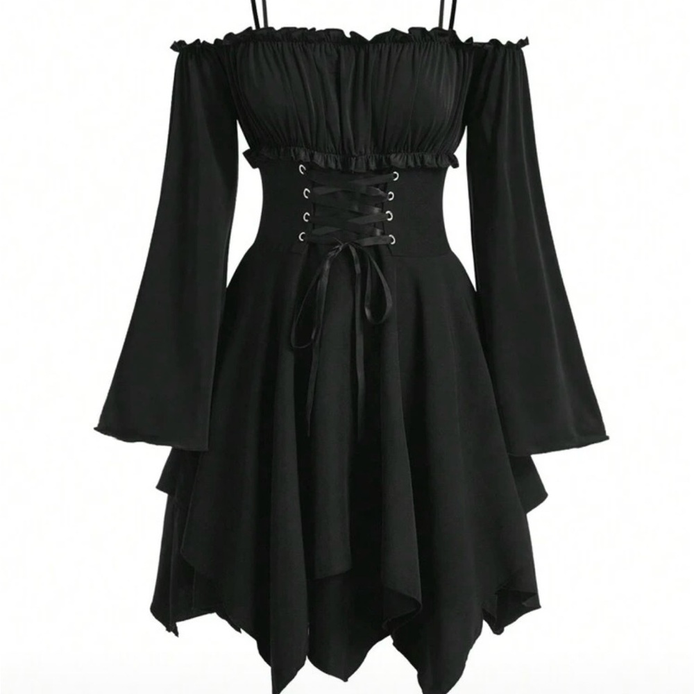 Elegant Black Off-Shoulder Dress - renaissance  or witchy costume/ HALLOWEEN